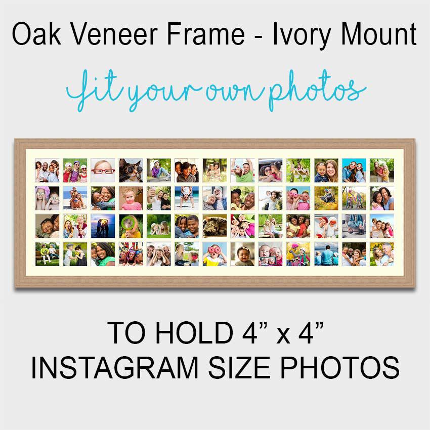 Large Multi Photo Frame Holds 52 4"x4" Instagram Size Photos in a 30mm Oak Veneer Frame - Image 3