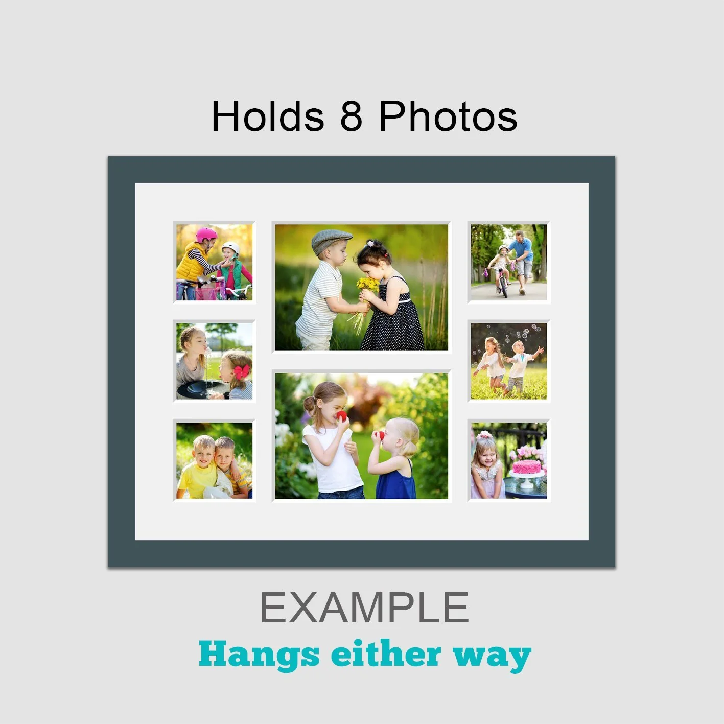 Multi Photo Picture Frame Holds 6 4"x4" and 2 8"x6" Photos in a Dark Grey Wood Frame - Image 3