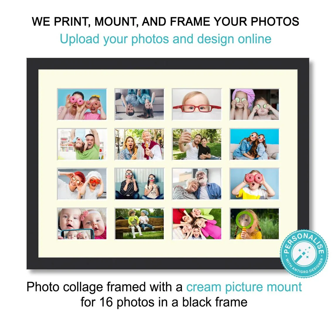 Personalised Photo Collage Printed and Framed for 16 Photos - Black Frame - Image 3