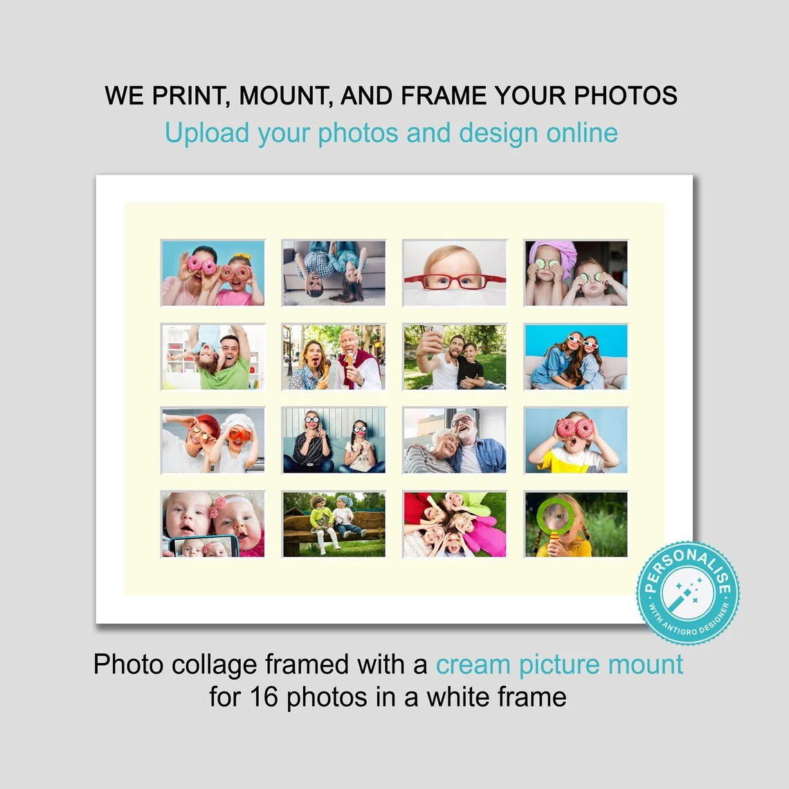 Personalised Photo Collage Printed and Framed for 16 Photos - White Frame - Image 3