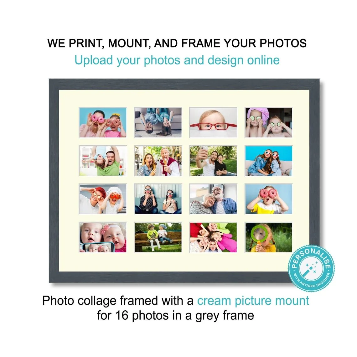 Personalised Photo Collage Printed and Framed for 16 Photos - Grey Frame - Image 3