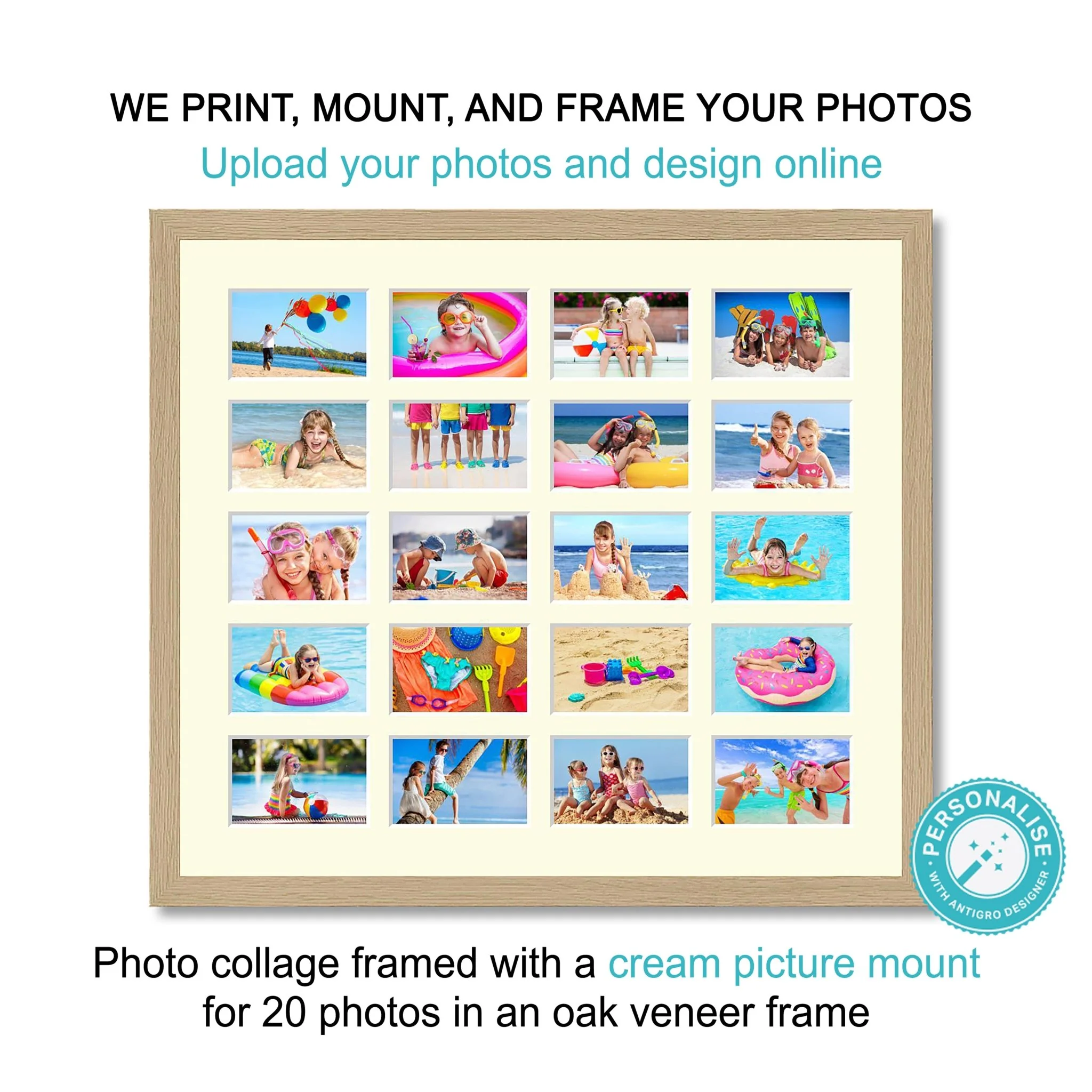 Photo Collage Printed and Framed for 20 Photos - Oak Veneer Frame - Image 3